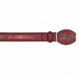 Los Altos Caiman Belly Laser Belt with Square Buckle - Lisboa Burgundy