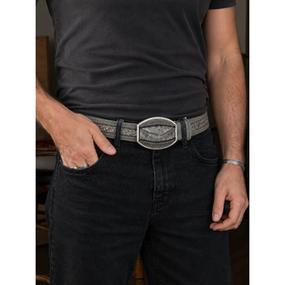 Los Altos Caiman Belly Laser Belt with Square Buckle - Lisboa Gray
