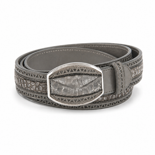 Los Altos Caiman Belly Laser Belt with Square Buckle - Lisboa Gray