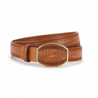Los Altos Caiman Belly Laser Belt with Square Buckle - Lisboa Cognac