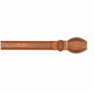 Los Altos Caiman Belly Laser Belt with Square Buckle - Lisboa Cognac