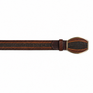 Los Altos Caiman Belly Laser Belt with Square Buckle - Sanded Brown