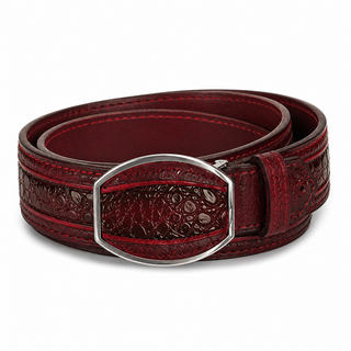 Los Altos Caiman Belly Laser Belt with Square Buckle - Faded Burgundy