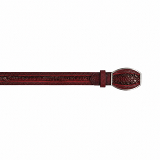 Los Altos Caiman Belly Laser Belt with Square Buckle - Faded Burgundy