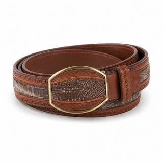 Los Altos Caiman Belly Laser Belt with Square Buckle - Lisboa Brown