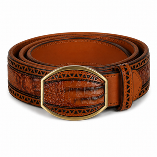 Los Altos Caiman Belly Laser Belt with Square Buckle - Porto Honey