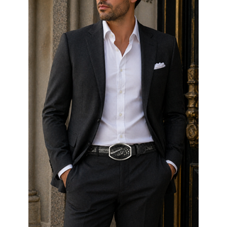 Los Altos Caiman Belly Laser Belt with Square Buckle - Sahara Black