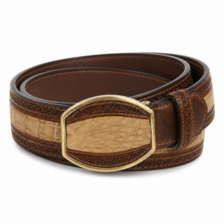 Los Altos Caiman Belly Laser Belt with Square Buckle - Honey (Greasy Finish)