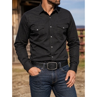 Los Altos Ostrich Laser Belt with Buckle - Black