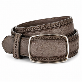 Los Altos Ostrich Laser Belt with Western Oval Buckle - Faded Gray