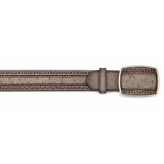 Los Altos Ostrich Laser Belt with Western Oval Buckle - Faded Gray