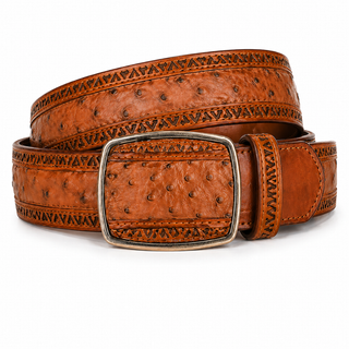 Los Altos Ostrich Laser Belt with Square Buckle - Faded Cognac