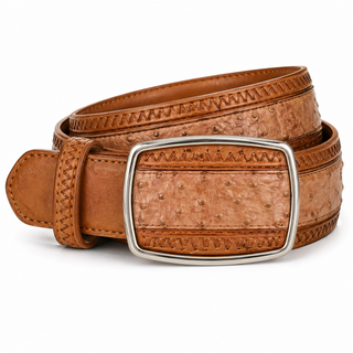 Los Altos Ostrich Laser Belt with Buckle - Moka