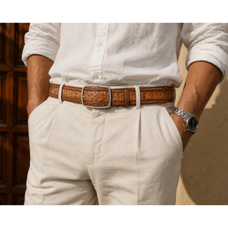 Los Altos Ostrich Laser Belt with Buckle - Moka