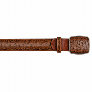 Los Altos Ostrich Laser Belt with Square Buckle - Rustic Brown