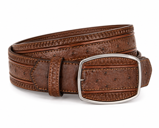 Los Altos Ostrich Leg Laser Belt with Buckle - Brown