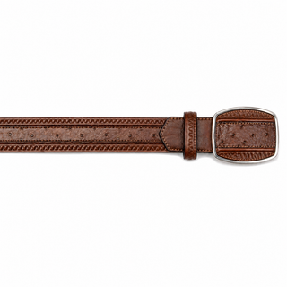 Los Altos Ostrich Leg Laser Belt with Buckle - Brown