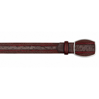 Los Altos Ostrich Leg Laser Belt with Buckle - Black Cherry