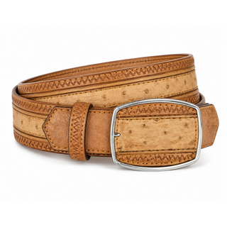 Los Altos Smooth Ostrich Laser Belt with Buckle - Moka