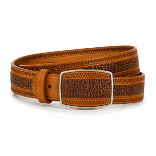 Los Altos Caiman Belly Laser Belt with Square Buckle - Rustic Cognac