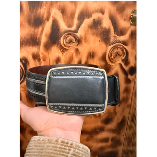 Los Altos Laser Design Belt with Square Buckle - Black