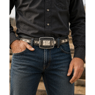 Los Altos Python Nubuck Belt with Square Buckle - Natural