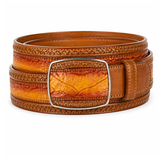 Los Altos Caiman Belly Laser Belt with Square Buckle - Faded Buttercup