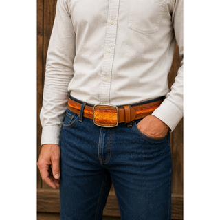 Los Altos Caiman Belly Laser Belt with Square Buckle - Faded Buttercup