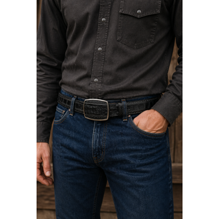 Los Altos Caiman Belly Laser Belt with Square Buckle - Black