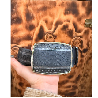 Los Altos Python Nubuck Belt with Square Buckle - Black