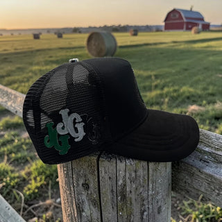 JG Lucky Clover Horseshoe Black Trucker Hat