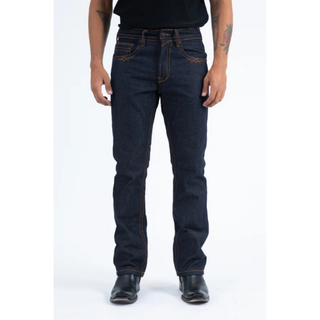 Front view of Platini Men’s Slim Bootcut Jeans in Dark wash with embroidered pockets