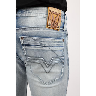 Back view of Platini Men’s Slim Bootcut Jeans in Light wash with embroidered pockets