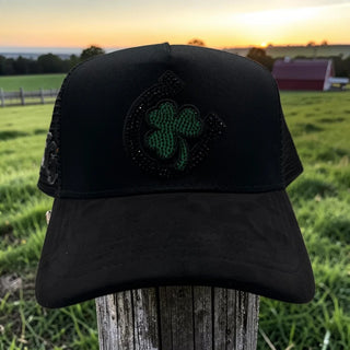 JG Lucky Clover Horseshoe Black Trucker Hat