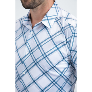 Platini Men's Checkered Long Sleeve Shirt in White and Blue plaid