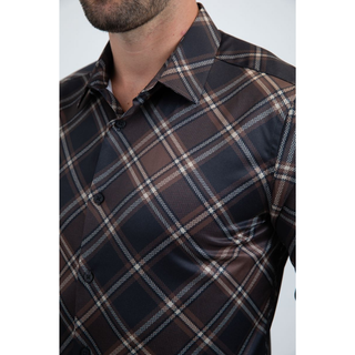 Platini Men's Checkered Long Sleeve Shirt- Black Small Platini Men's Checkered Long Sleeve Shirt- Black Small