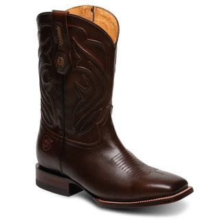Rio Grande City men's cowboy boot brown leather square toe E width side view