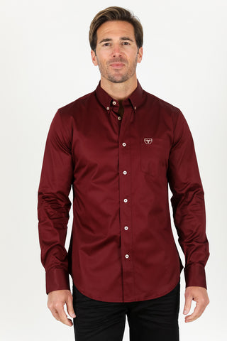Platini Men's Modern Fit Burgundy Dress Shirt