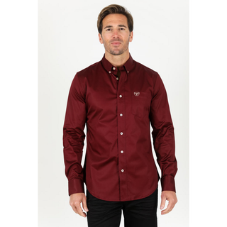 Platini Men's Single Pocket Logo Modern Fit Stretch Dress Shirt - Burgundy