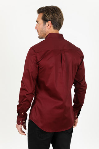 Platini Men's Single Pocket Logo Modern Fit Stretch Dress Shirt - Burgundy