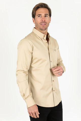Platini Men's Modern Fit Beige Dress Shirt