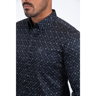 Platini Men’s Satin Cotton/Spandex Shirt - Black