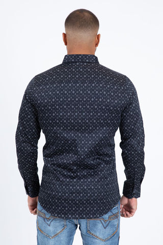 Platini Men’s Satin Cotton/Spandex Shirt - Black