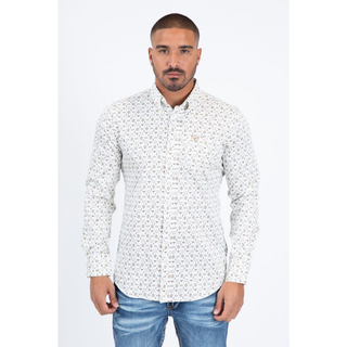 Platini Men’s Satin Cotton/Spandex Shirt - White/ Beige