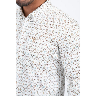 Platini Men’s Satin Cotton/Spandex Shirt - White/ Beige