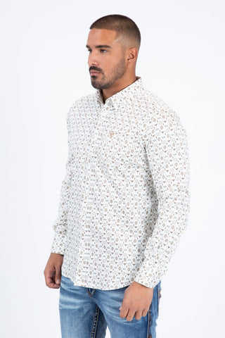 Platini Men’s Satin Cotton/Spandex Shirt - White/ Beige