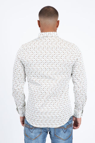 Platini Men’s Satin Cotton/Spandex Shirt - White/ Beige