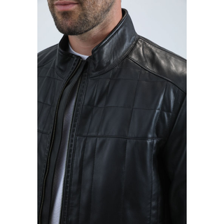 Close-up of quilted detailing on men’s genuine leather Western jacket by Platini