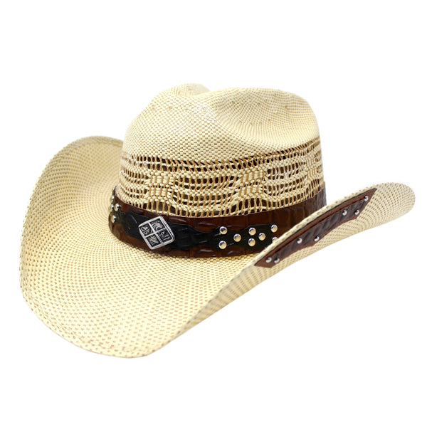 Stone Bangora Urban Studded Rustic Country Hat- Natural