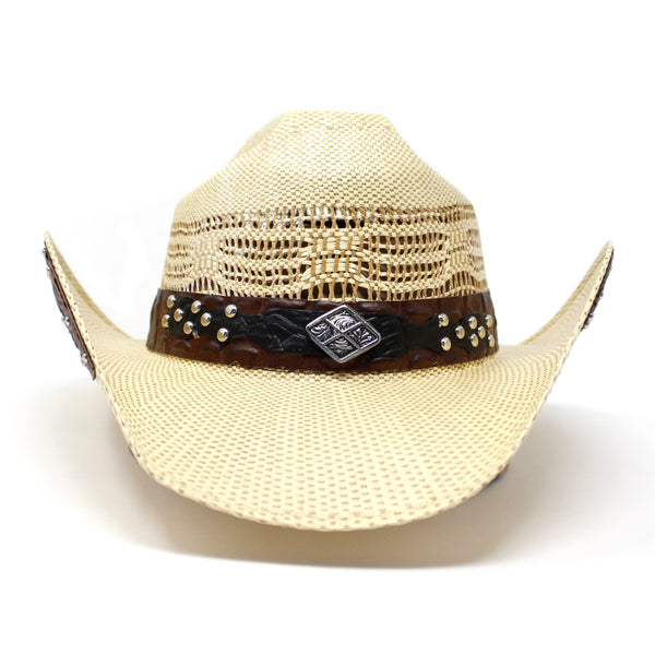 Stone Bangora Urban Studded Rustic Country Hat- Natural